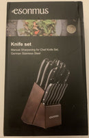 Esonmus Knife Set w Pine Wood Block Kitchen Knife Set 15 Pieces with S S Blade