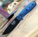 ESEE-4 4PB-008, 4.5" 1095 Carbon Steel Black Plain Blade, Blue/Black G10 3D Handle, Black Sheath