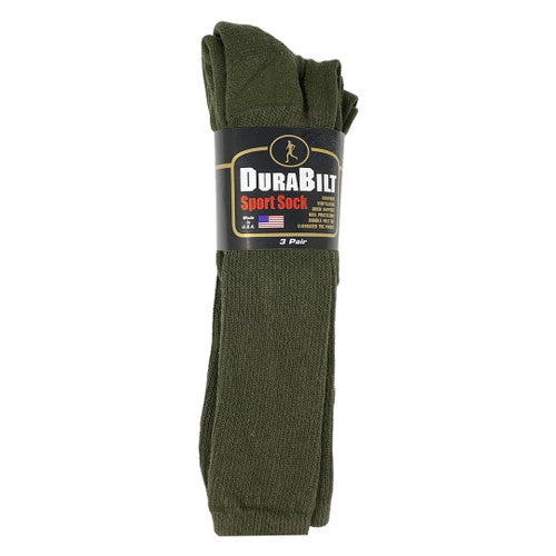 DuraBilt Sport Sock, Army Green, 3 Pack