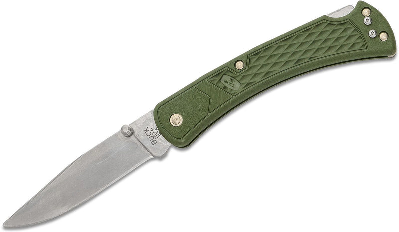 Buck 110 Slim Select Folding Hunter 3.75" Plain Blade, OD Green GFN Handles, Deep Carry Pocket Clip - 12695