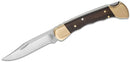 Buck 110 Folding Hunter 3.75" Plain Blade, Finger Grooved, Ebony Wood Handles, Leather Sheath - 2538