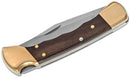 Buck 110 Folding Hunter 3.75" Plain Blade, Finger Grooved, Ebony Wood Handles, Leather Sheath - 2538