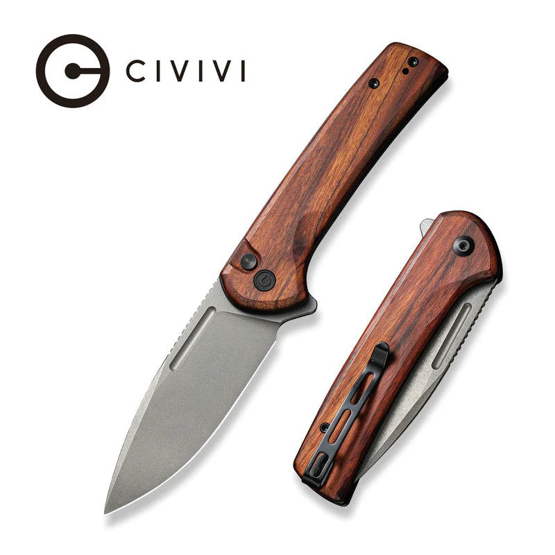 CIVIVI Conspirator Button Lock and Flipper Opener Wood Handle (3.48" Nitro-V Blade)